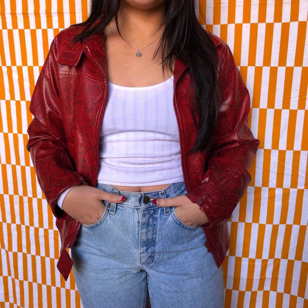 Vintage Red pleather snakeskin jacket